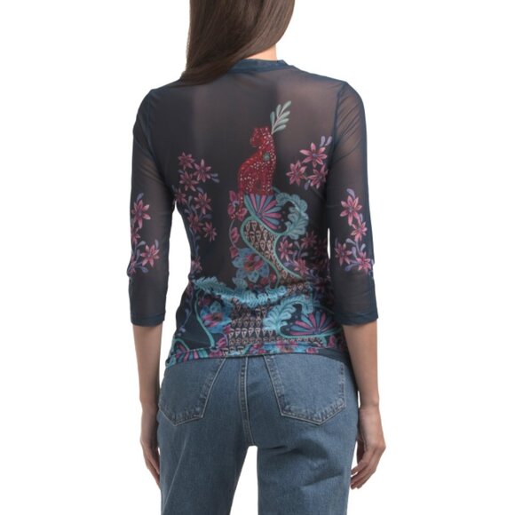 JOHNNY WAS Navy Natalie Three-quarter Mesh Tee - Picture 2 of 2